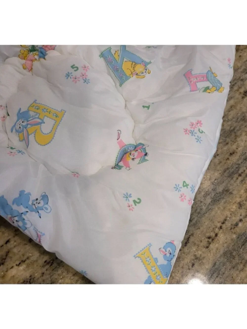 Vintage 50s 60s ABC Alphabet Animal Crib Quilt Nursery Pink Blue Fortrel